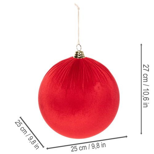 Červená sametová vánoční koule, velká dekorativní koule k zavěšení, 25 cm, 2 kusy | Floristik24.cz