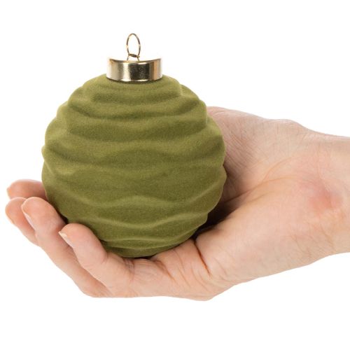 Vánoční ozdoba na stromeček, sametový vzhled, zelená, texturovaná směs, 8 cm, 12 kusů. Vánoční ozdoba, mechově zelená s flekatým vzorem, plastové ozdoby, mechově zelené s flekatým vzorem. Bavlněné šňůrky jsou součástí každé ozdoby. | Floristik24.cz