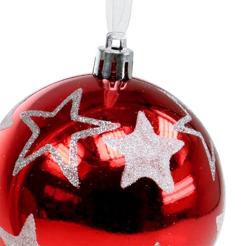 položky Vánoční koule s hvězdami v červené barvě 2ks Ø8cm