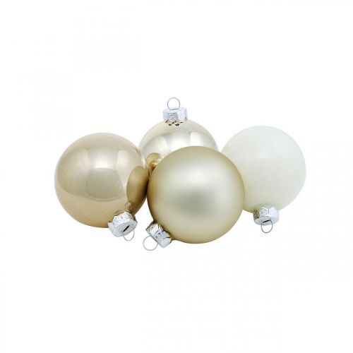 Floristik24 Směs vánočních cetek, vánoční ozdoby, mini ozdoby na stromeček bílá / perleť V4,5cm Ø4cm pravé sklo 24ks