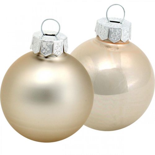 Floristik24 Mix ozdob na stromeček, vánoční koule, mini přívěsky na stromeček zlatá / hnědá / perleť / béžová V4,5cm Ø4cm pravé sklo 24ks