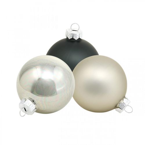 Floristik24 Vánoční koule, přívěsky na stromeček, ozdoby na stromeček černá / stříbrná / perleť V6,5cm Ø6cm pravé sklo 24ks