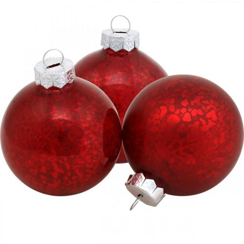 položky Vánoční koule, přívěšek na stromeček, vánoční koule červená mramorovaná V6,5cm Ø6cm pravé sklo 24ks