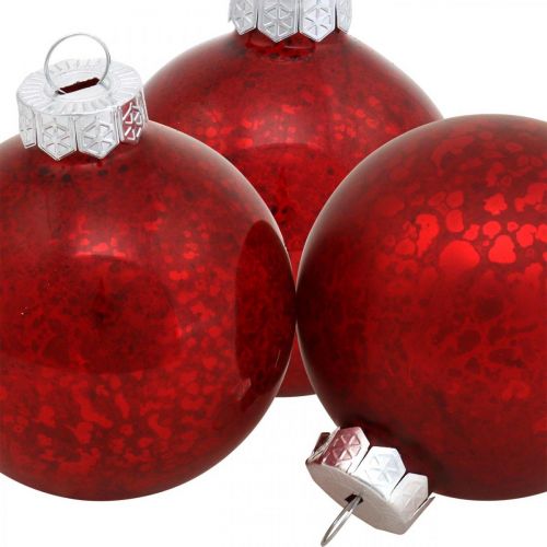 položky Vánoční koule, přívěšek na stromeček, vánoční koule červená mramorovaná V6,5cm Ø6cm pravé sklo 24ks