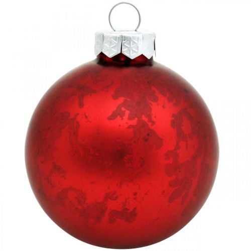 položky Koule na stromeček, vánoční ozdoby, skleněná koule červená mramorovaná V4,5cm Ø4cm pravé sklo 24ks