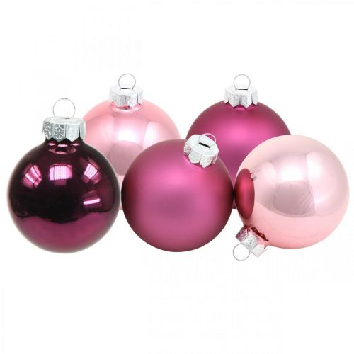 Mini koule na stromeček, mix vánoční koule, přívěsek na vánoční stromeček fialový V4,5cm Ø4cm pravé sklo 24ks