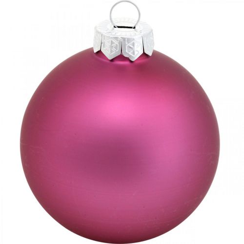 položky Vánoční koule, ozdoby na stromeček, koule na stromeček fialová V6,5cm Ø6cm pravé sklo 24ks