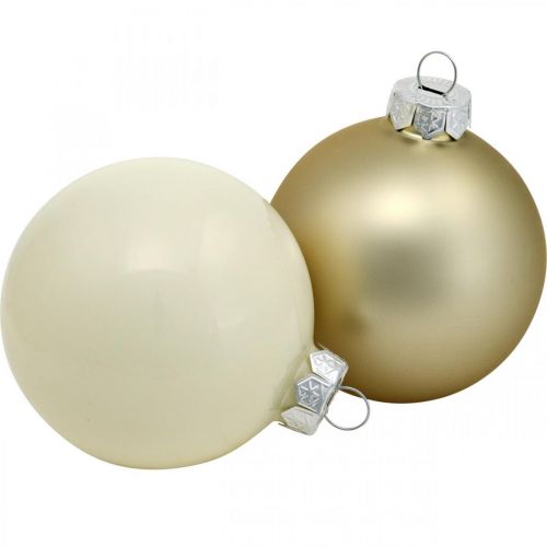 položky Směs vánočních cetek, vánoční ozdoby, mini ozdoby na stromeček bílá / perleť V4,5cm Ø4cm pravé sklo 24ks