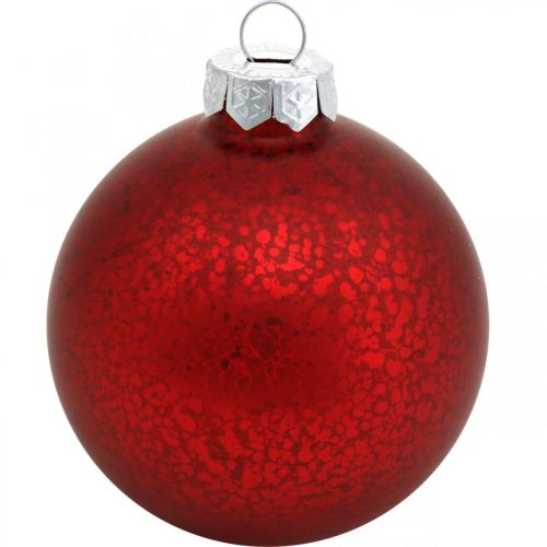 Floristik24 Vánoční ozdoby, přívěsky na stromeček, vánoční koule červené mramorované V8,5cm Ø7,5cm pravé sklo 14ks