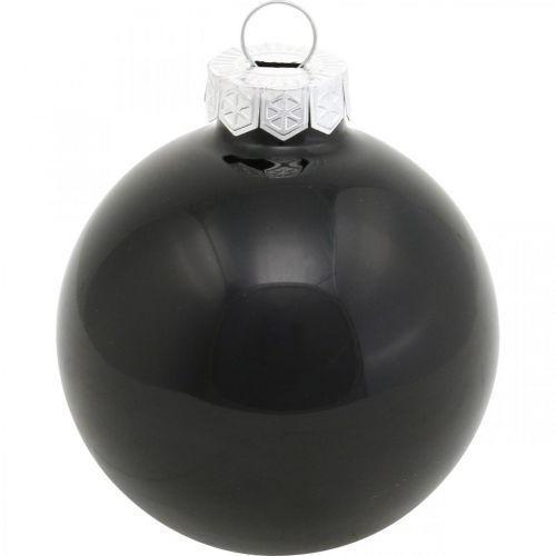 položky Vánoční koule, přívěsky na stromeček, skleněné koule černé V6,5cm Ø6cm pravé sklo 24ks