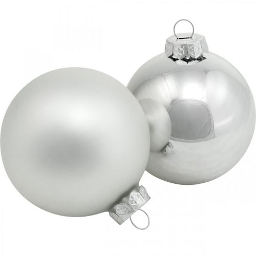 položky Skleněná koule, ozdoby na stromeček, vánoční koule stříbrná V8,5cm Ø7,5cm pravé sklo 12ks