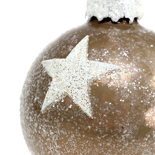 položky Vánoční koule sklenice se vzorem hvězd světle hnědá Ø6cm 6ks