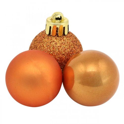 Floristik24 Mini vánoční koule, mix ozdob na stromeček, vánoční koule oranžová Ø2,5cm plast 14ks
