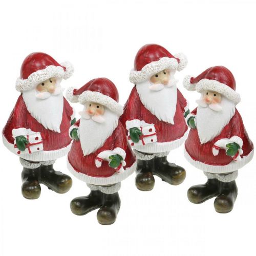 Floristik24 Deko figurka Santa Claus s cukrovou hůlkou/dárek V8,5cm 4ks