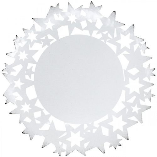 Floristik24 Vánoční talíř kovový dekorační talíř s hvězdičkami bílý Ø34cm