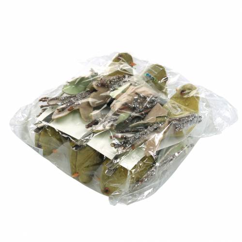 položky Vánoční dekorace ptáček na klipu zelený, třpytky 12cm 6ks různé