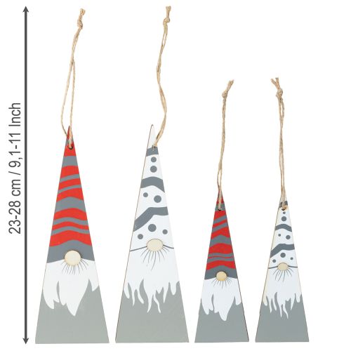 Floristik24 Vánoční trpaslíci dřevění k zavěšení šedočervení 15/19,5 cm 8 ks