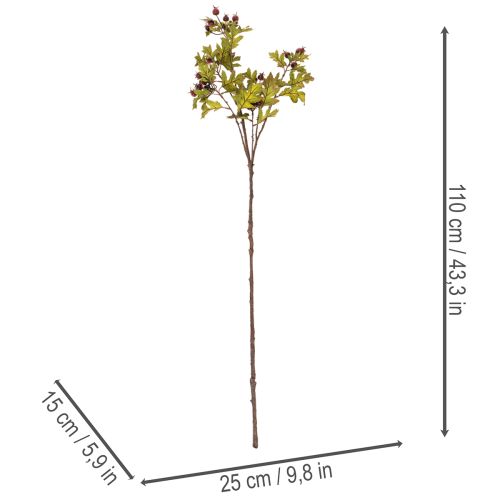 Umělá větvička hlohu s červenými bobulemi, dekorace, 110 cm | Floristik24.cz