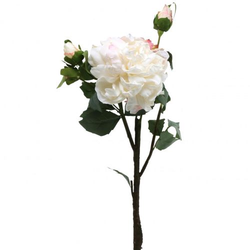 Floristik24 Bílé růže umělá růže velká se třemi poupaty 57cm