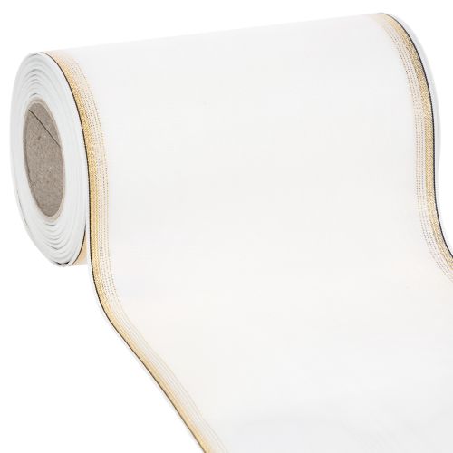 Floristik24 Bílá moaré stuha na věnec se zlatým perleťovým okrajem, 175 mm - Elegantní stuha pro dekoraci a floristiku