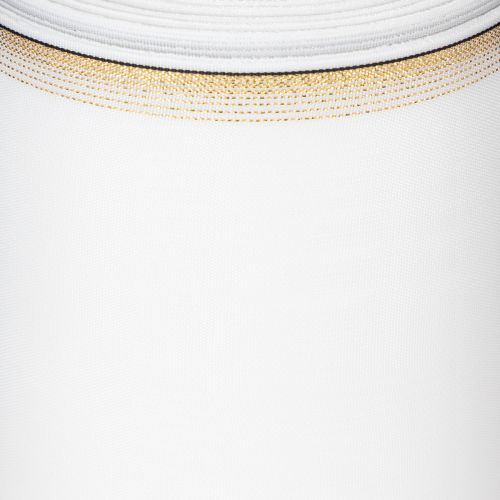 položky Bílá moaré stuha na věnec se zlatým perleťovým okrajem, 175 mm - Elegantní stuha pro dekoraci a floristiku