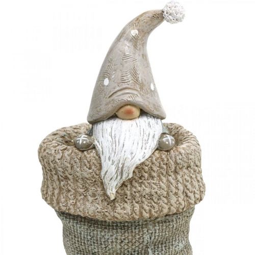 Floristik24 Postavička Gnome Vánoční punčocha Gnome Šedobílá V22cm