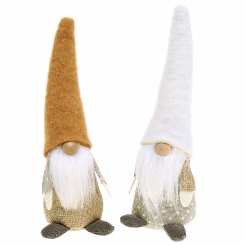 Floristik24 Gnome s vousy hnědý, bílý, přírodní 16cm 2ks