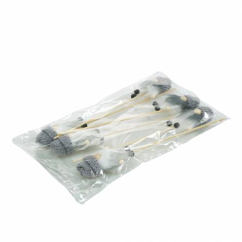 Floristik24 Květinový trpaslík s vlněným kloboukem šedý 8,5cm L29cm 6ks