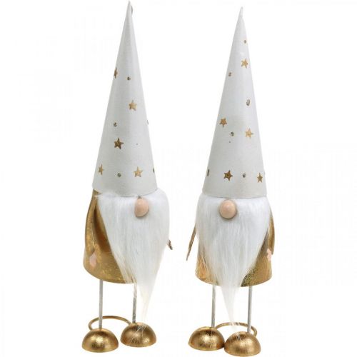 Floristik24 Figurka dekorace Gnome Vánoce bílá, zlatá 6,5cm H28cm 2ks