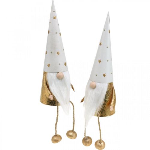 Floristik24 Gnome vánoční ozdobná figurka bílá, zlatá Ø6,5cm V22cm 2 ks