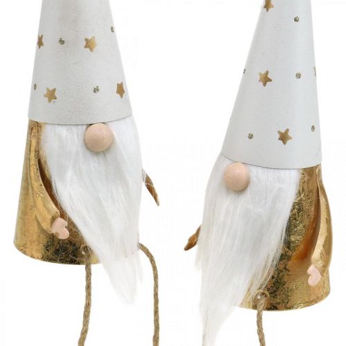 položky Gnome vánoční ozdobná figurka bílá, zlatá Ø6,5cm V22cm 2 ks