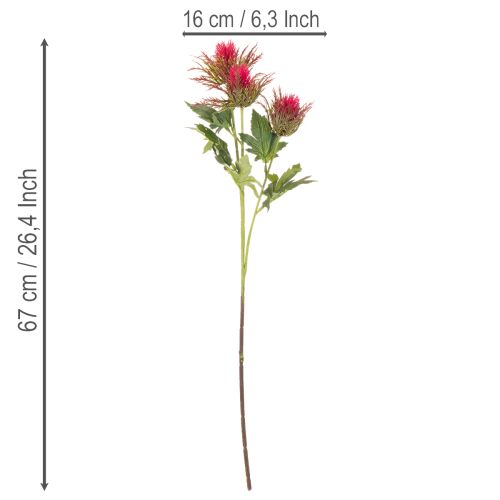 Umělá větvička červeného bodláku na dekoraci, 67 cm, 3 kusy | Floristik24.cz