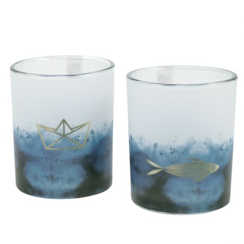 Floristik24 Světla větru modrá a bílá s lodí a rybou Ø6cm