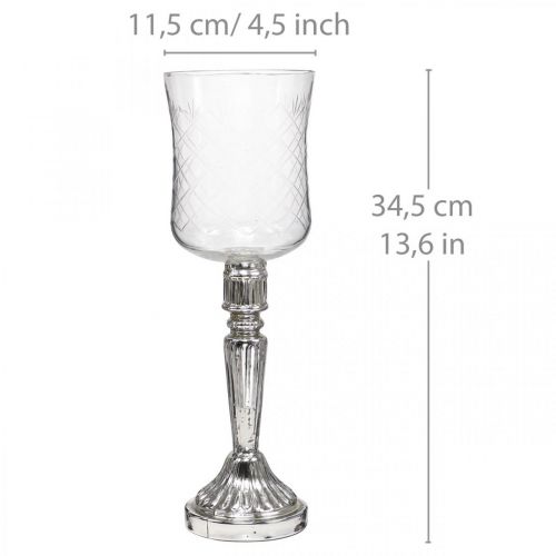 Floristik24 Lucerna skleněná svíčka sklo starožitný vzhled čirá, stříbrná Ø11,5cm V34,5cm