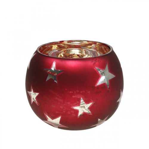 Skleněná lucerna sklenice na čajovou svíčku s hvězdami červená Ø9cm V7cm