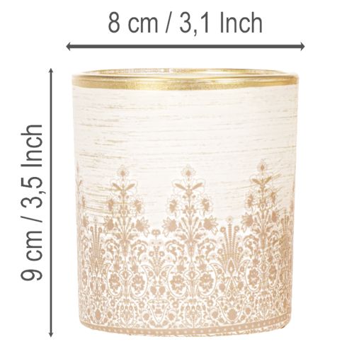 Skleněný svícen na čajové svíčky s květinovým vzorem, Ø8cm V9cm, 2 kusy | Floristik24.cz