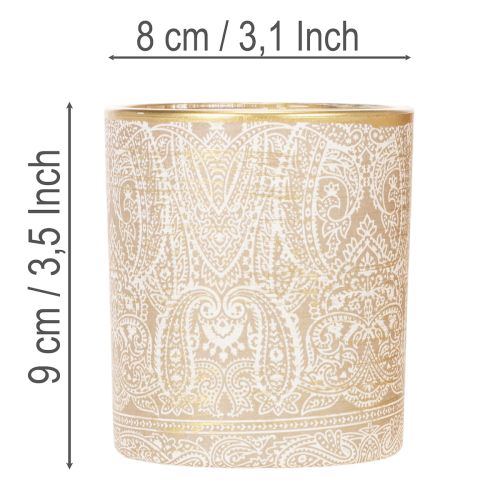 Skleněný svícen na čajové svíčky s paisley vzorem, Ø8cm, V9cm, 2 kusy | Floristik24.cz