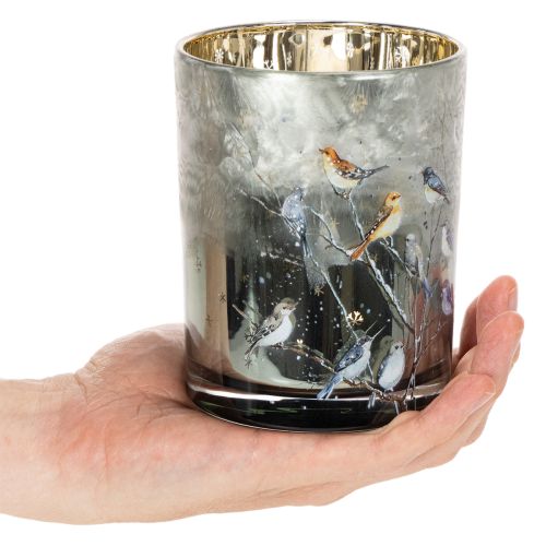 Svícen s ptáčky, zimní design, lesklý, 12 cm | Floristik24.cz