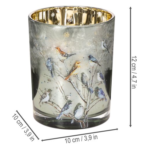 Svícen s ptáčky, zimní design, lesklý, 12 cm | Floristik24.cz
