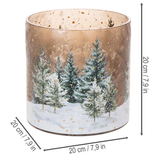 Skleněný svícen na čajové svíčky s motivem zimního lesa ve sněhu, vánoční dekorace, 20 cm | Floristik24.cz