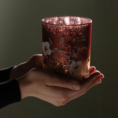 položky Dekorativní skleněná lucerna s květinovým vzorem pro elegantní bytové doplňky, 12,5 cm, 2 kusy