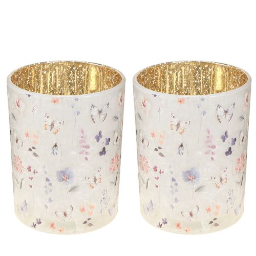 položky Skleněný svícen na čajové svíčky s motivem motýla pro útulné chvíle bydlení, 12,5 cm, 2 kusy