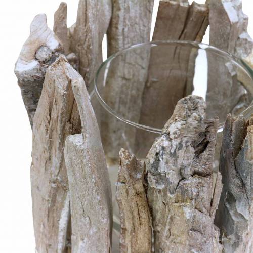 Floristik24 Lucerna dřevěná bílá mytá Ø14cm H14cm