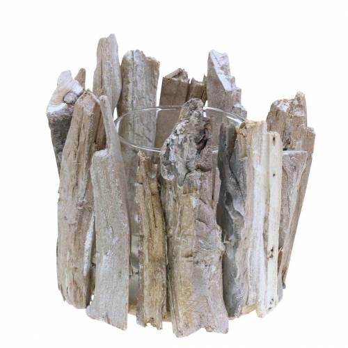 Floristik24 Lucerna dřevěná bílá mytá Ø14cm H14cm