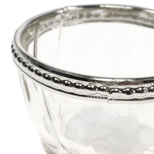 Floristik24 Starožitné sklo na čajovou svíčku s kovovým okrajem Ø7cm V4cm