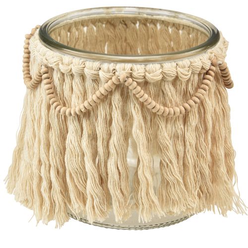 položky Lucerna Skleněné třásně Macrame Cream Boho Ø9,5cm 4ks