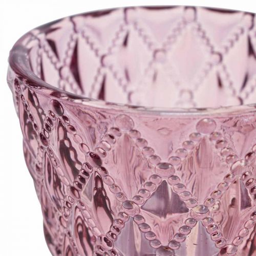 Floristik24 Lucerna skleněný svícen na čajovou svíčku diamantový vzor Ø7,5cm V6cm 4ks