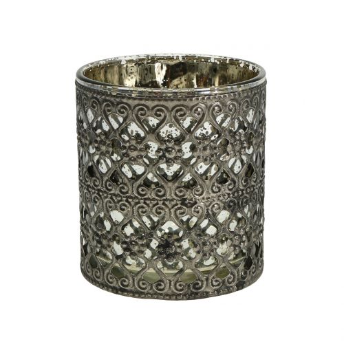 Skleněná lucerna s orientálním vzorem stříbrná Ø7,5cm V8cm