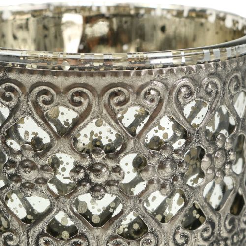 Floristik24 Skleněná lucerna s orientálním vzorem stříbrná Ø7,5cm V8cm