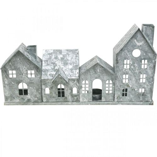 Světelné domečky, kovová lucerna, okenní dekorace, adventní, stříbrná shabby chic L37,5cm H20cm